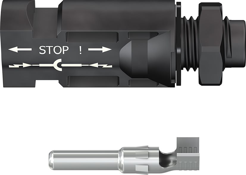 MC4 panel receptacle for mounting in an inverter or junction box